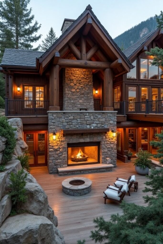 Mountain Lodge with Natural Stone Accents – A Cozy Retreat with Rustic Elegance