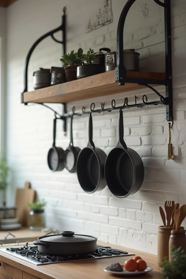 Overhead Pot Rack with Industrial Aesthetic 2