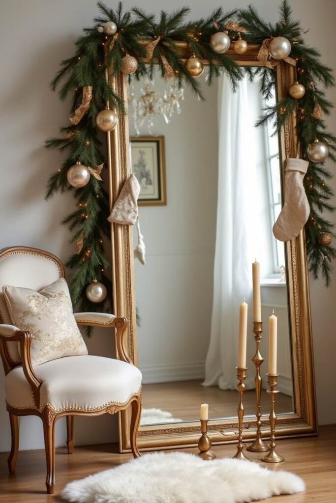 Parisian Chic Christmas Mirror Display – Timeless Elegance Meets Holiday Magic