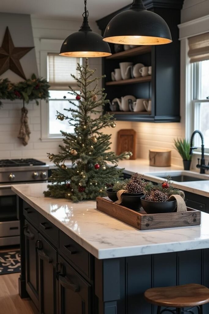 Rustic Black Christmas Kitchen - Blending Simplicity and Festive Charm