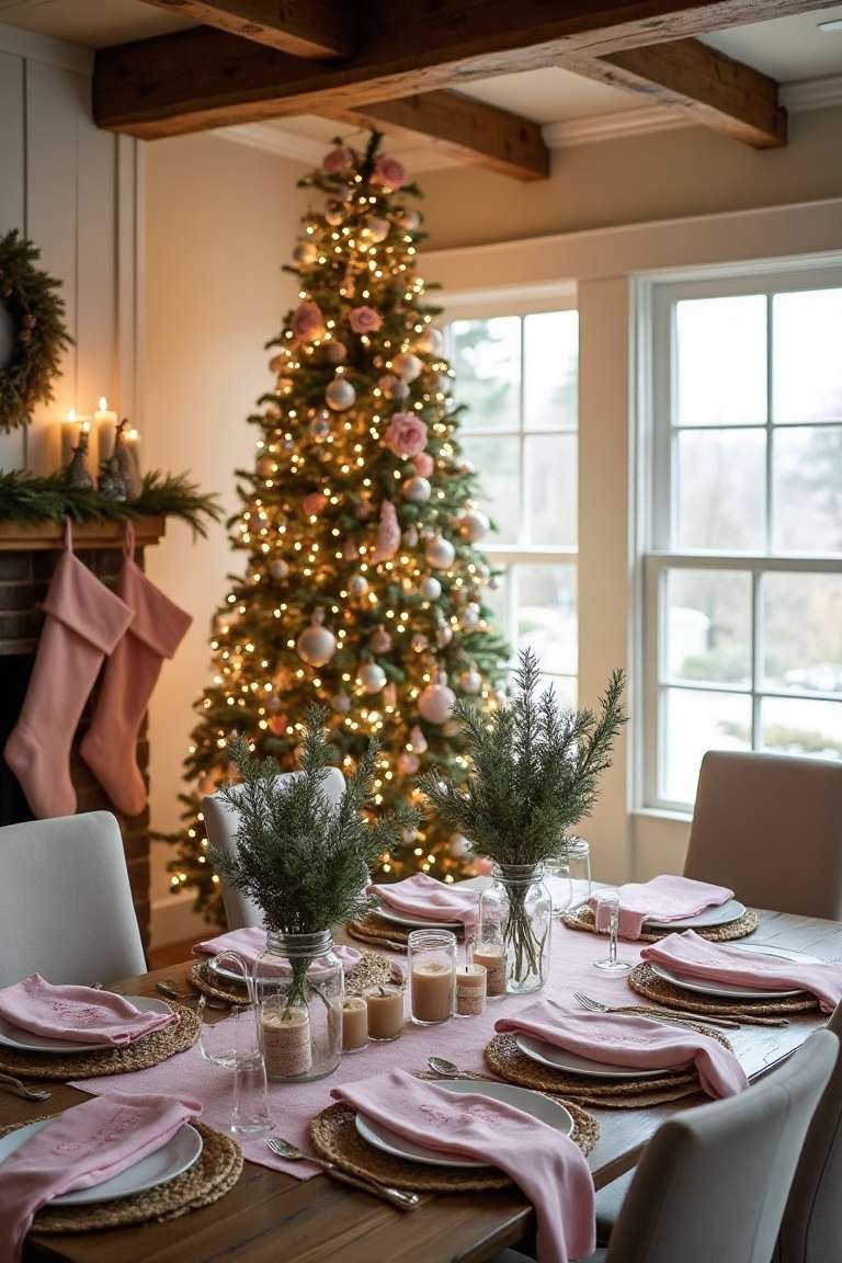 Rustic Farmhouse Christmas - Soft Pink and Burlap