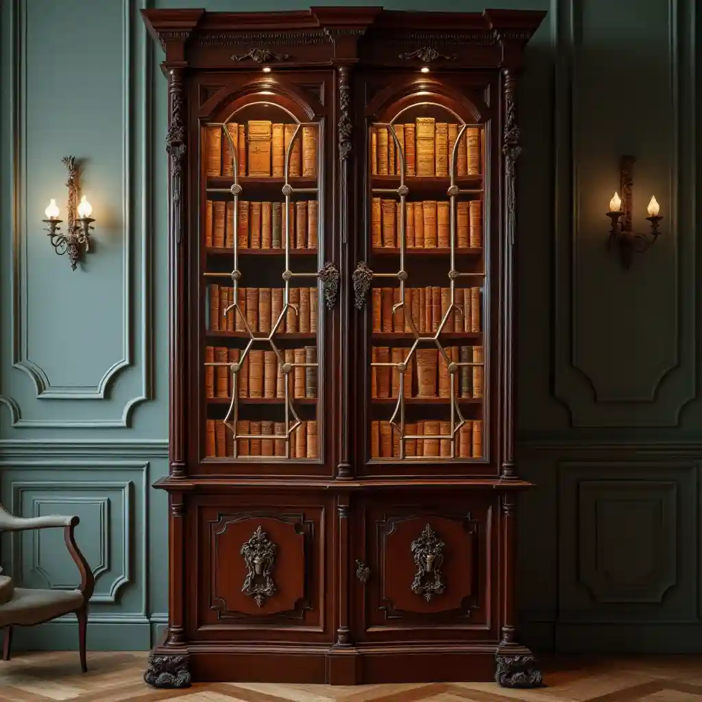 Victorian-Inspired Glass Bookcase with Carved Detailing idea 1