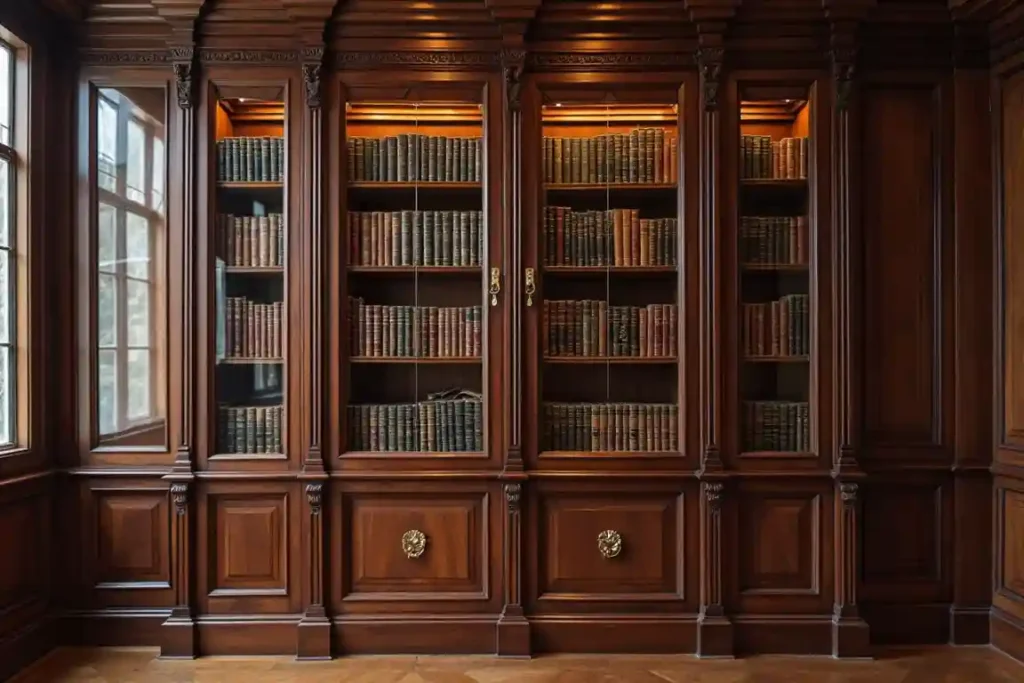 Victorian-Inspired Glass Bookcase with Carved Detailing idea 2