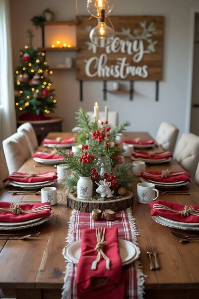 Vintage Farmhouse Christmas Dining Table – A Cozy and Inviting Holiday Experience