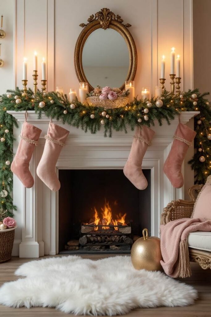 Vintage Glam Holiday Fireplace – Luxurious and Romantic Christmas Charm