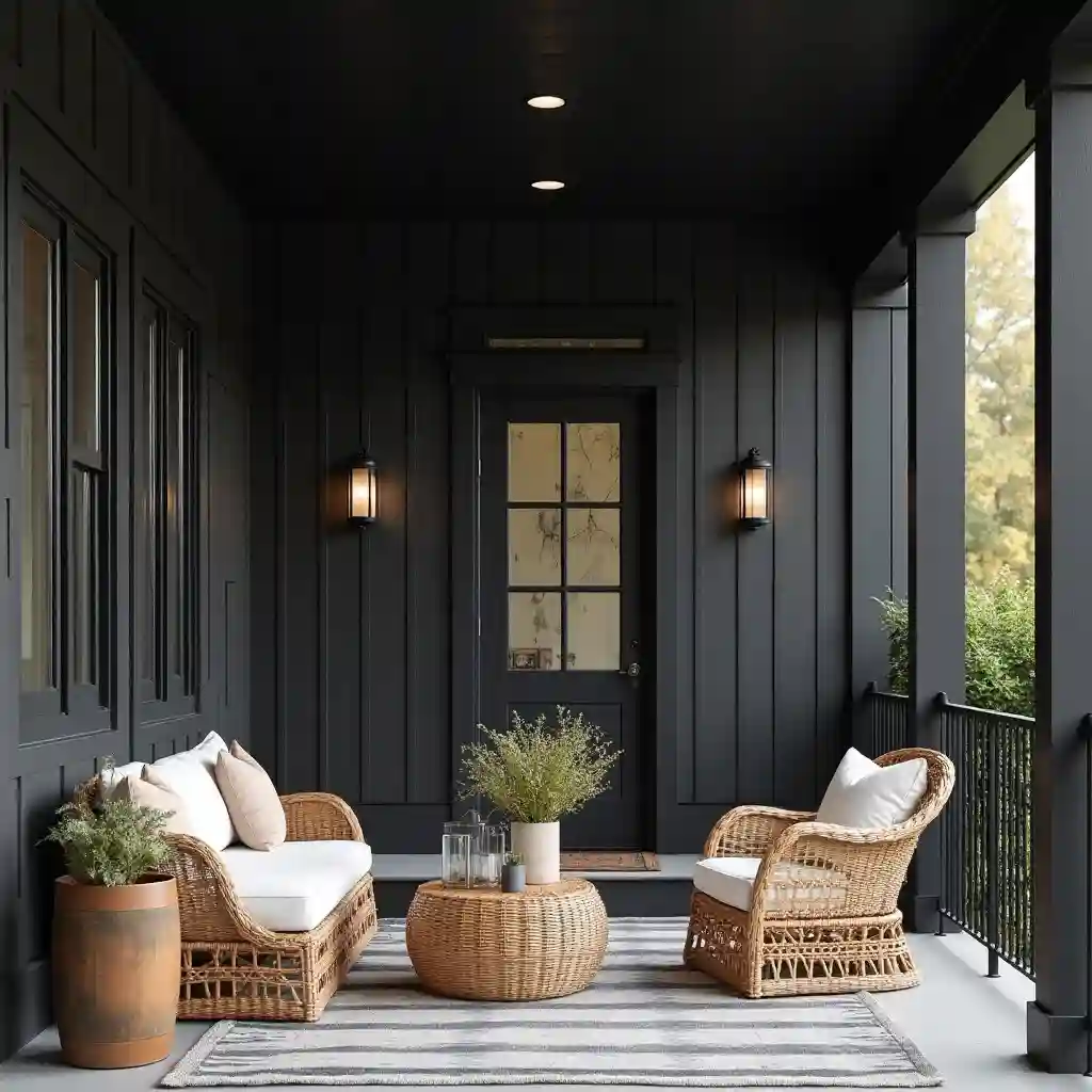 Wraparound Porch with Classic Black Trim Farmhouse idea 2