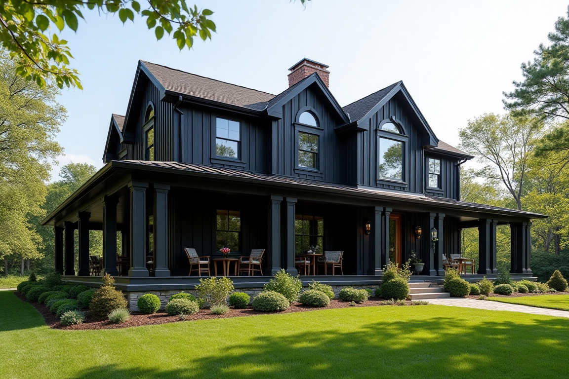 Wraparound Porch with Classic Black Trim Farmhouse idea 1