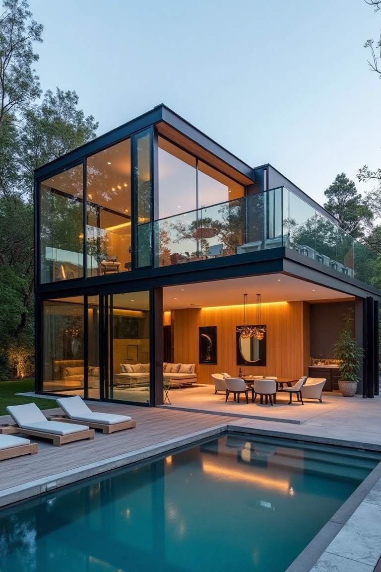 Glass-Enclosed Pool Pavilion Embraces Nature's Canvas