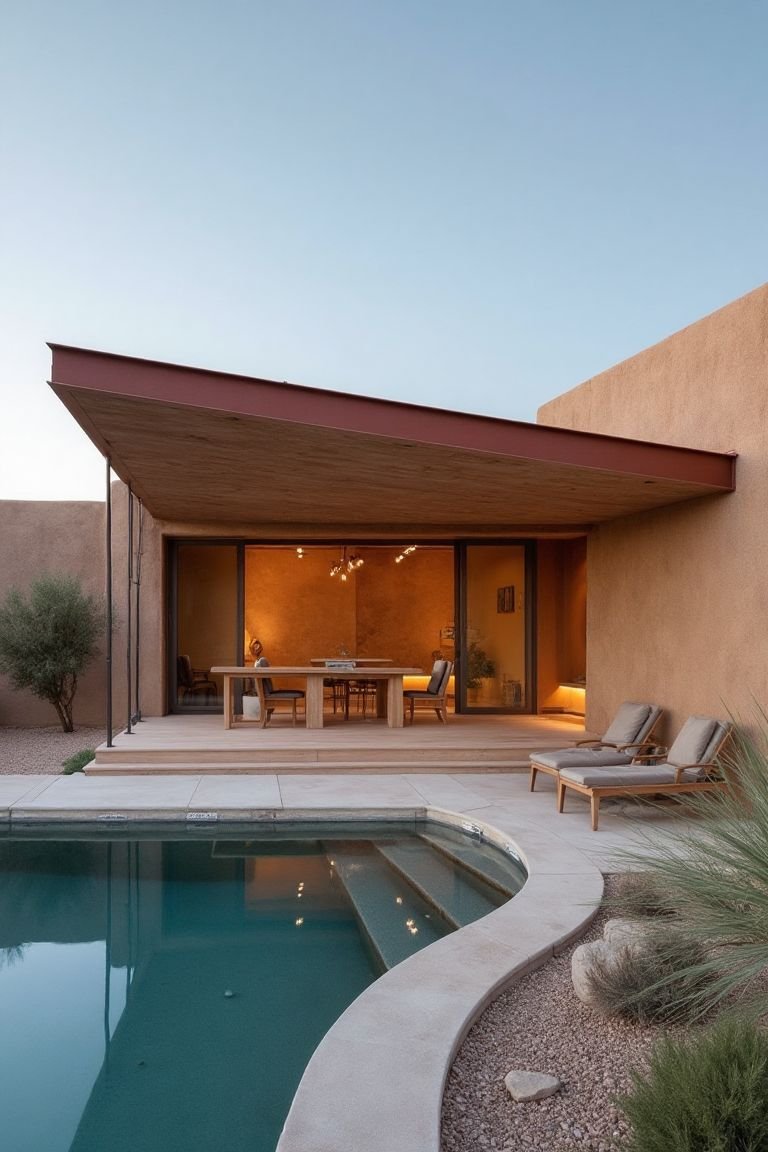 Adobe and Steel Desert Haven - Minimalist Pool House Celebrates Southwestern Serenity