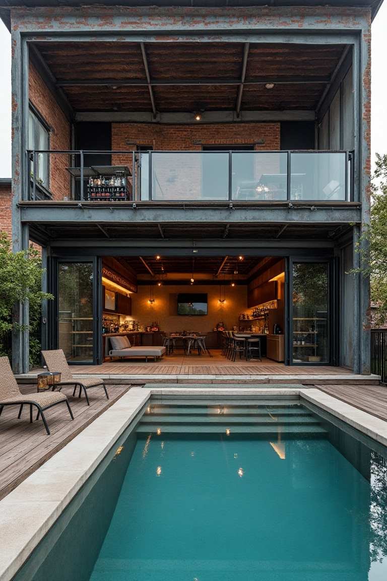 Urban Industrial Pool House Redefines Modern Entertainment