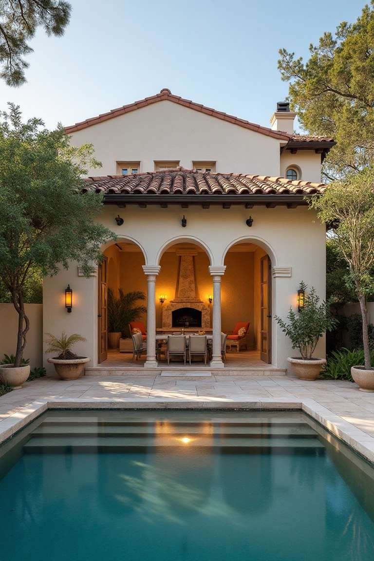 Mediterranean Pool House Embraces Timeless Elegance