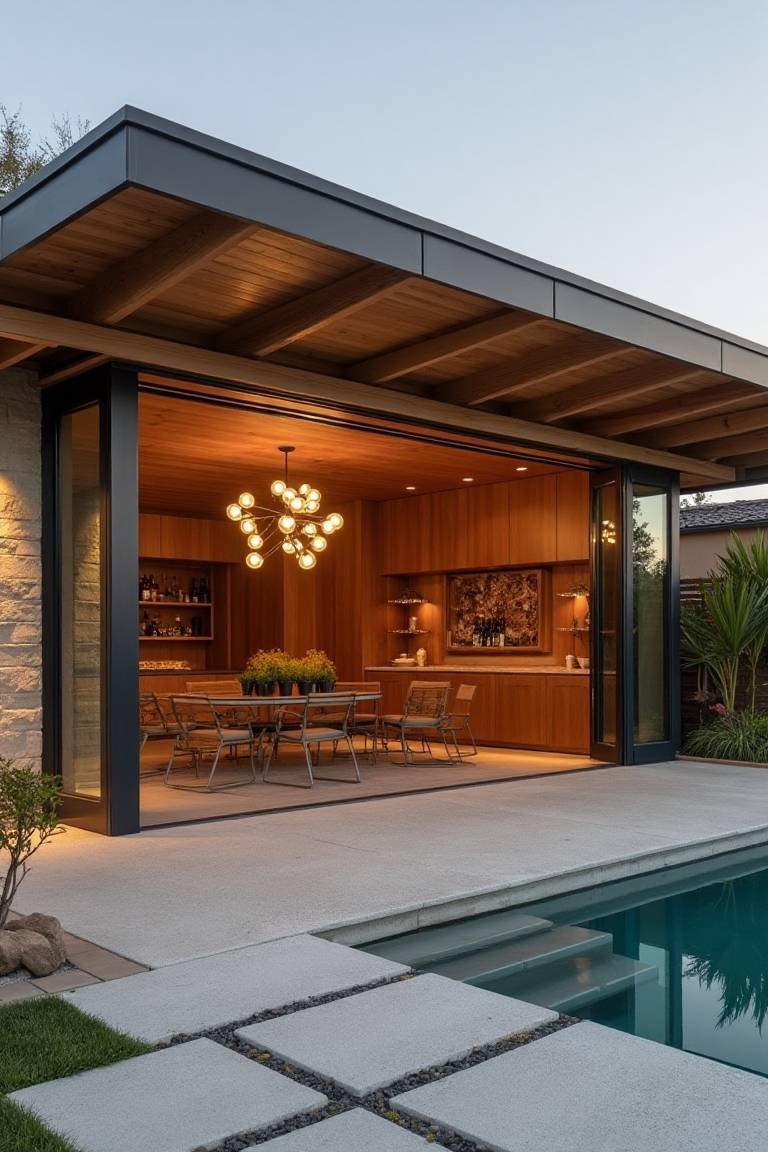 Mid-Century Modern Pool House Honors Retro Sophistication