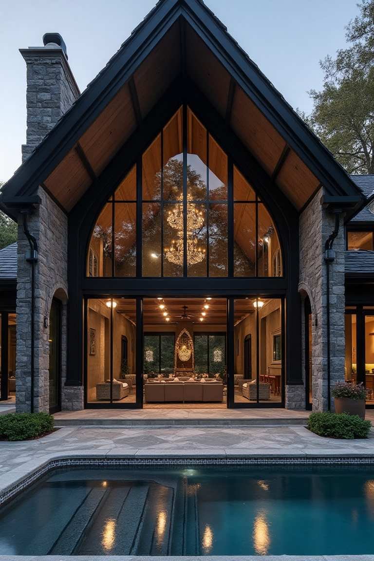 Modern Gothic Pool House Merges Medieval Grandeur with Contemporary Living