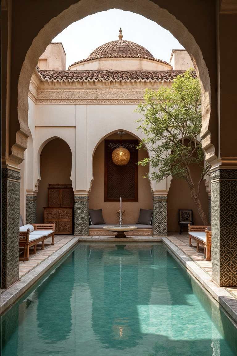 Traditional Moroccan Pool Pavilion Celebrates Ancient Architecture