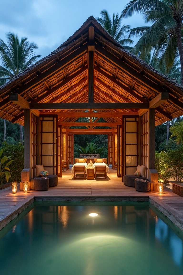 Balinese Teak Sanctuary - Tropical Pool Pavilion Channels Island Serenity