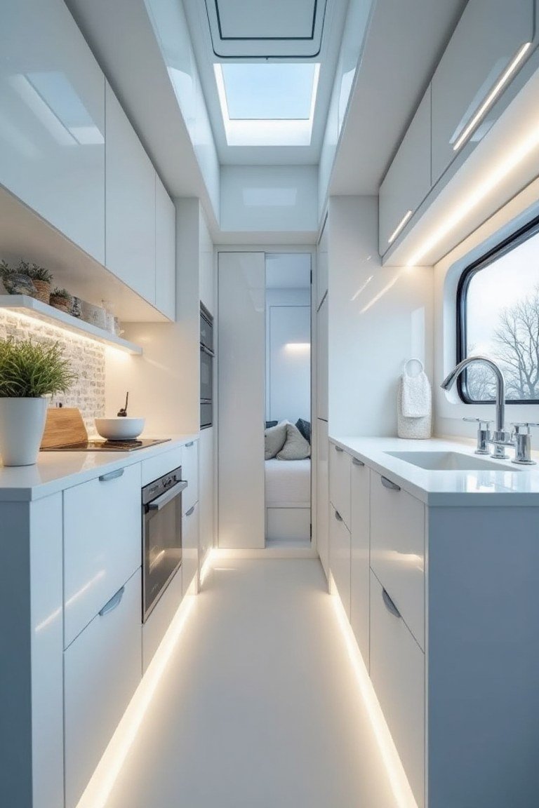 Arctic White Haven – Sleek Modern Camper Kitchen