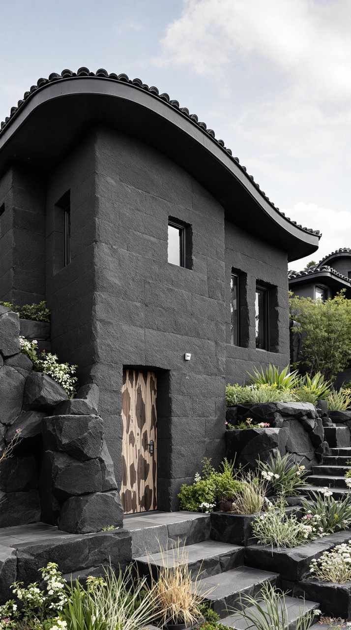 Ashen Hillside Abode - Sculptural Elegance in Charcoal Tones