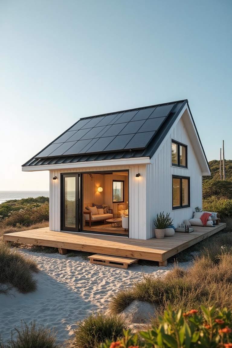 Coastal Escape: Solar-Powered Beachfront Tiny Home