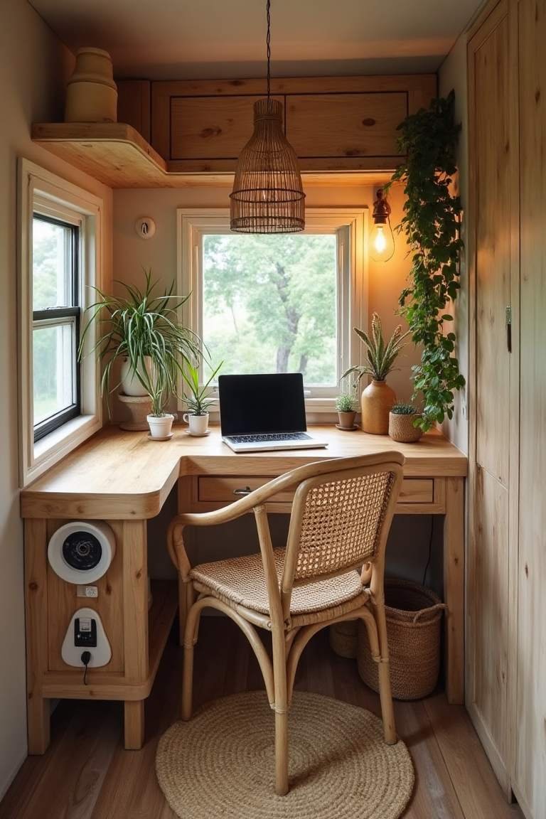 Earthy Elegance-Bohemian RV Office with Natural Elements