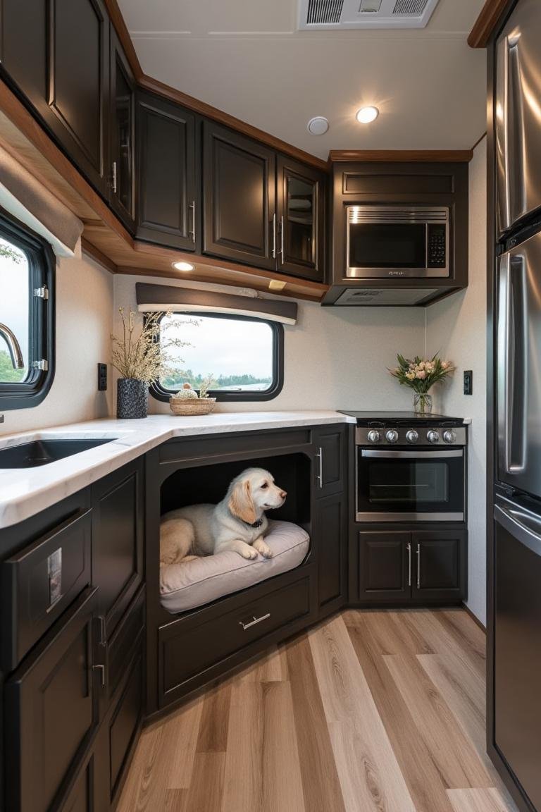 Compact Elegance Kitchen – Luxury Meets Functionality with a Pet-Friendly Perk