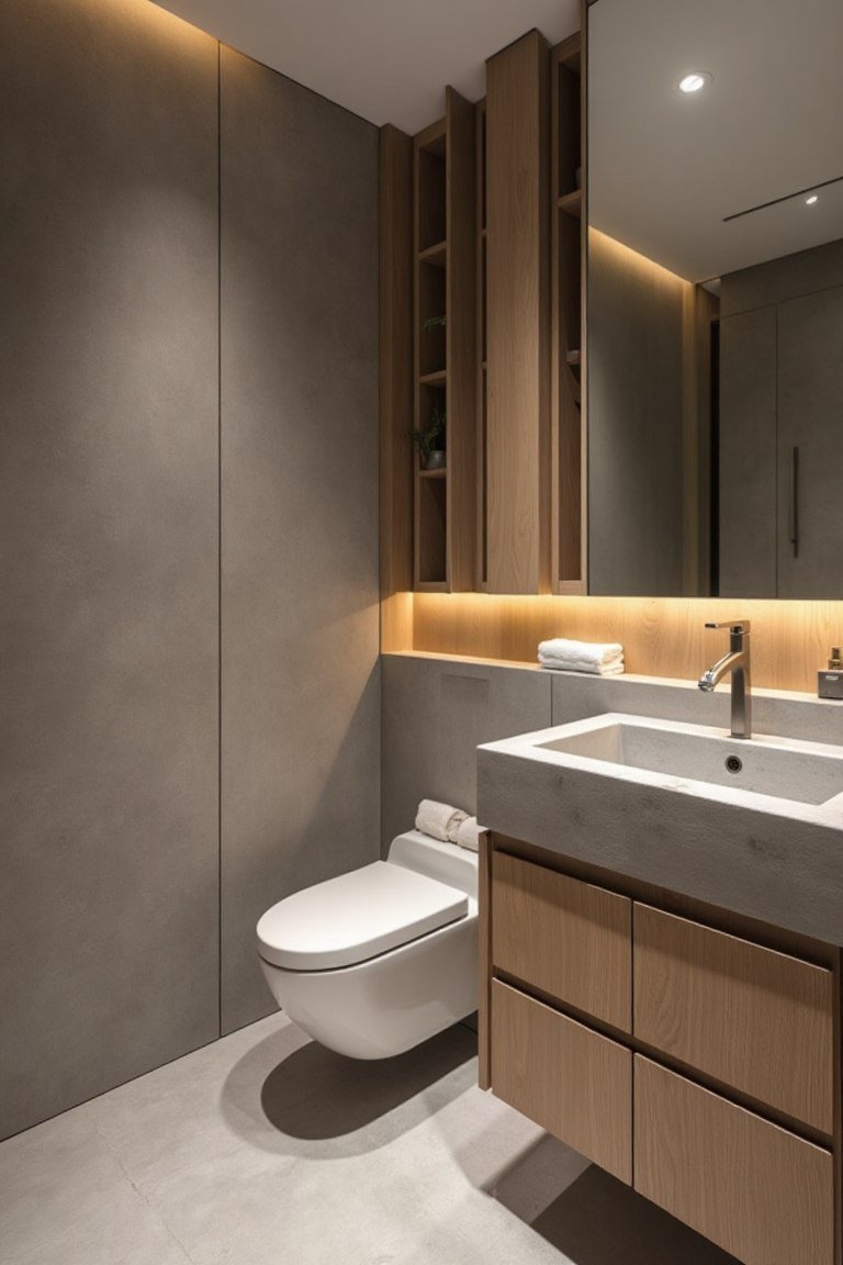 Contemporary Japanese Minimalist Bathroom with Natural Warmth