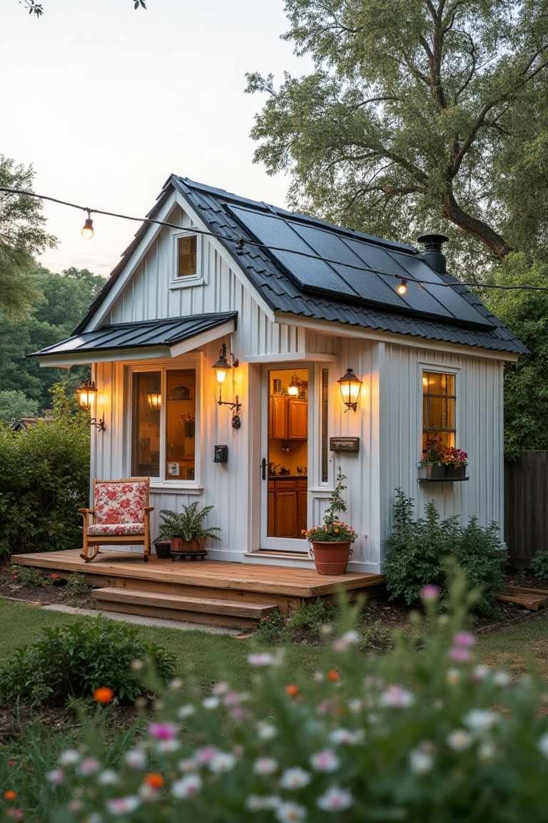 Solar Serenity: Cottage-Style Tiny Home with Rustic Charm