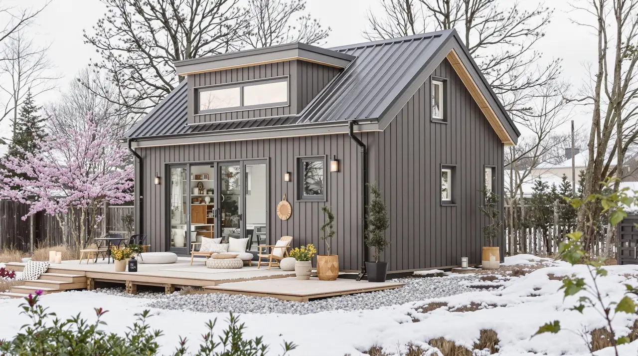 Cozy Scandinavian Tiny Home Exterior Design Magazine Cover Photo