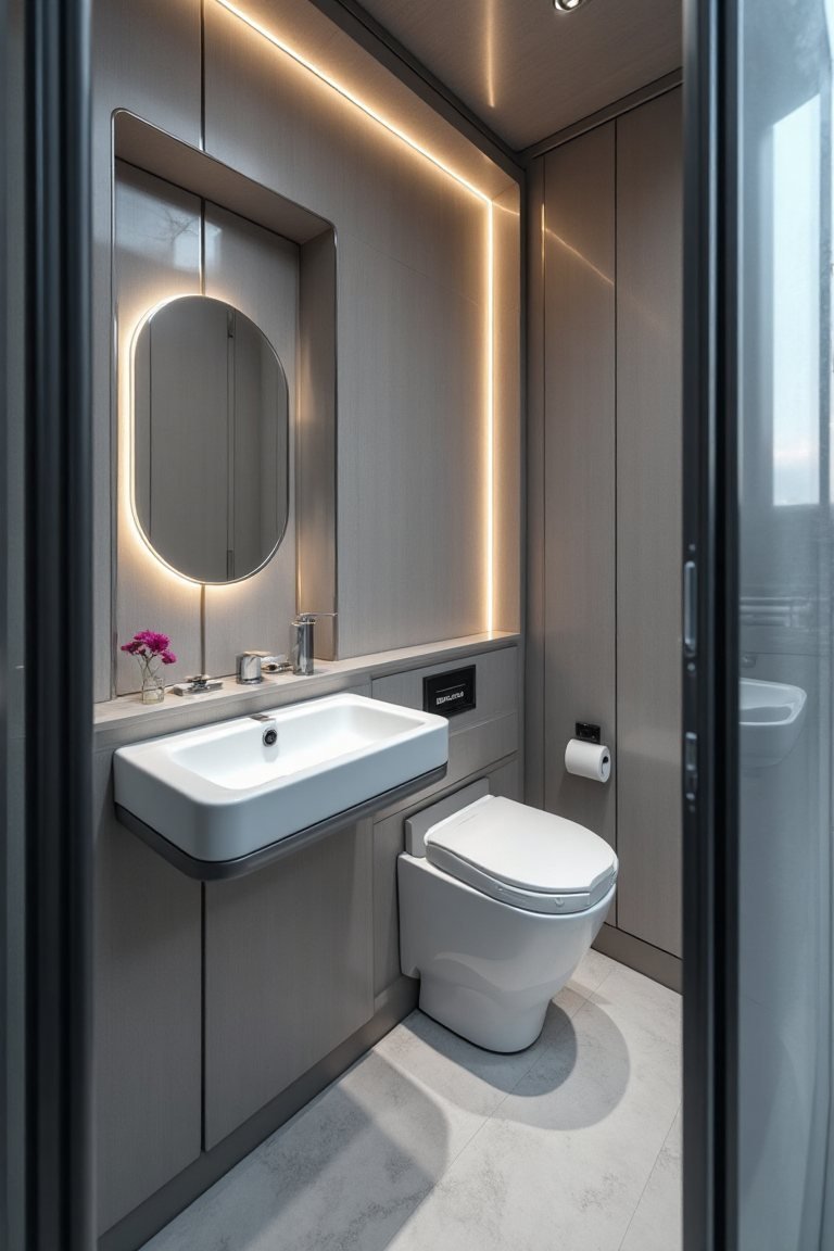 Cyber Chic: RV Capsule Bath with Futuristic Elegance