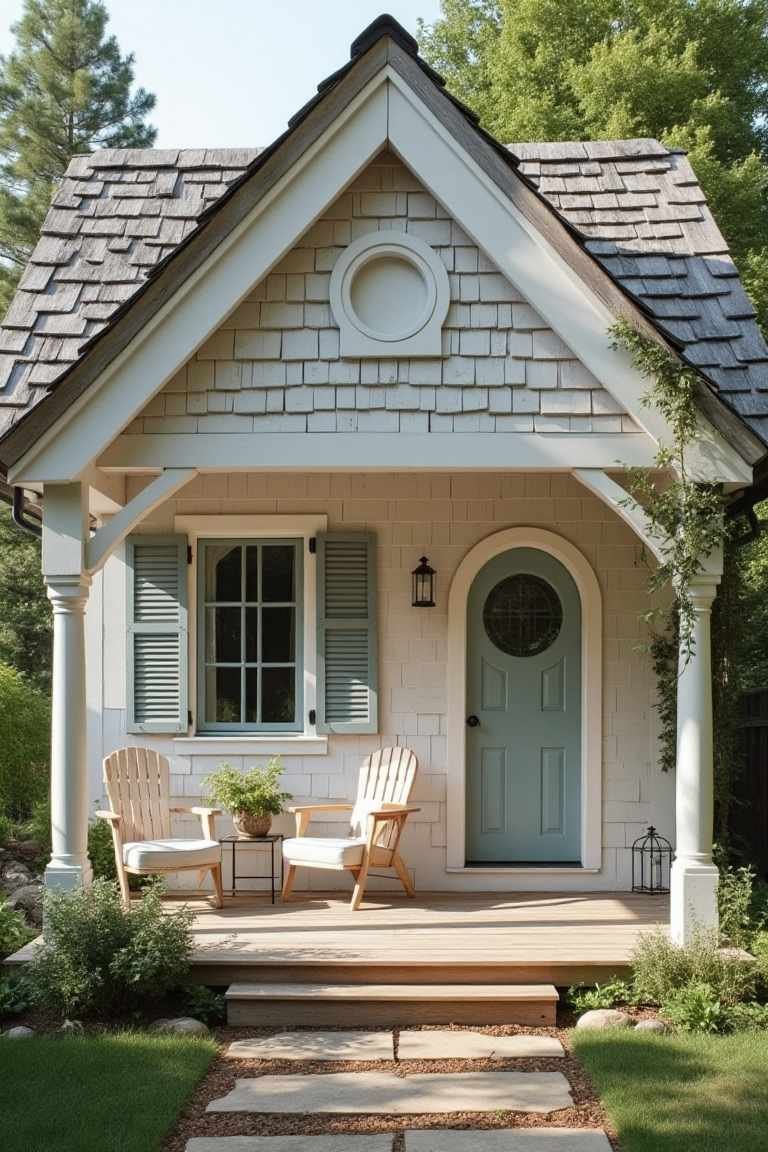 Whitewashed Charm – A Cozy Cottage with Timber Details and Arched Elegance