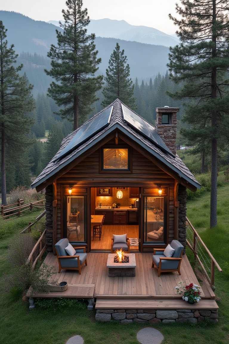 Cozy Retreat: Solar-Powered Mountain Lodge Tiny Home