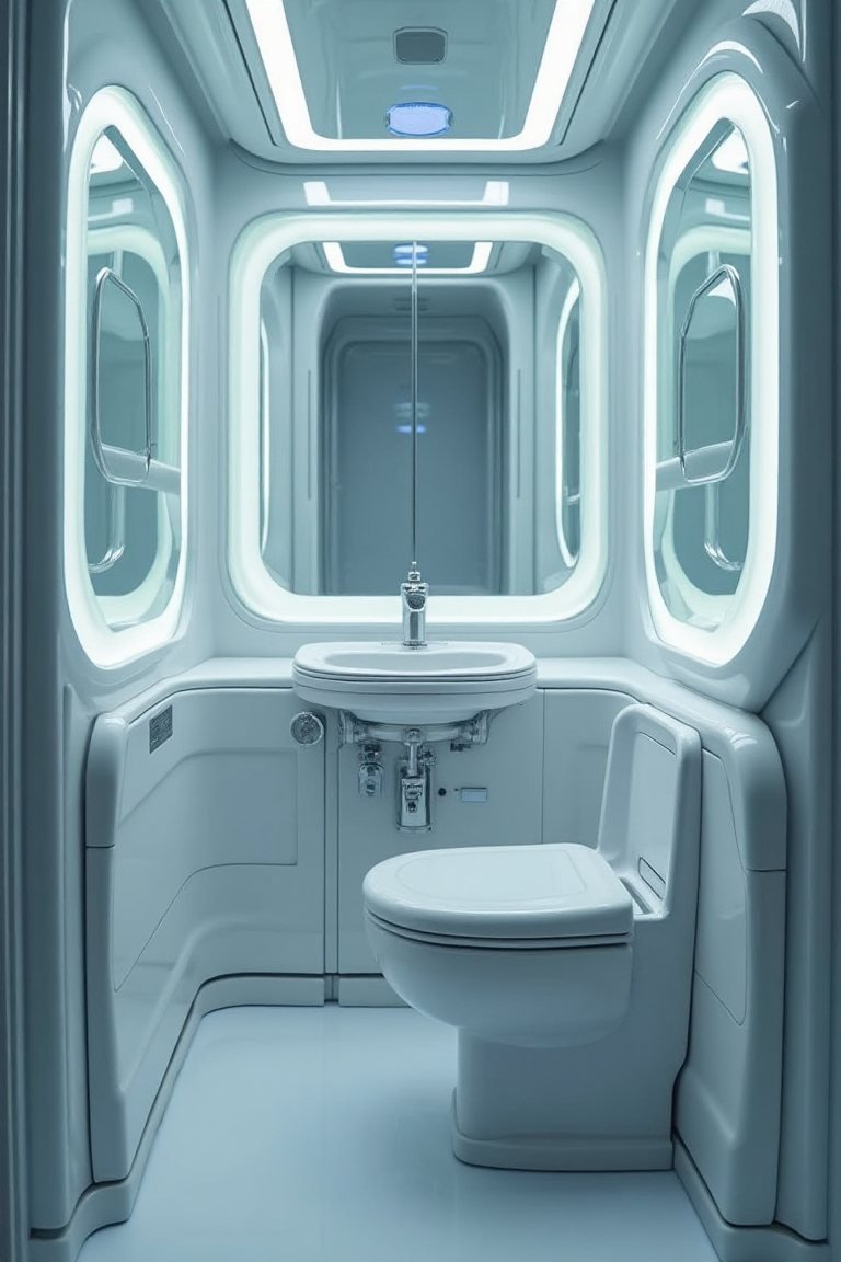 Neo Space Haven: Futuristic RV Pod Bathroom with Sleek Precision
