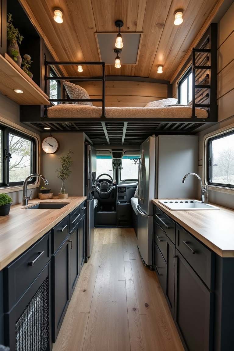 Nordic-Industrial Haven – A Loft-Inspired Camper Kitchen