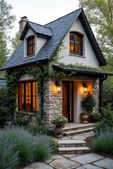 Evening Glow – Romantic French Country Cottage with Stone and Wrought Iron