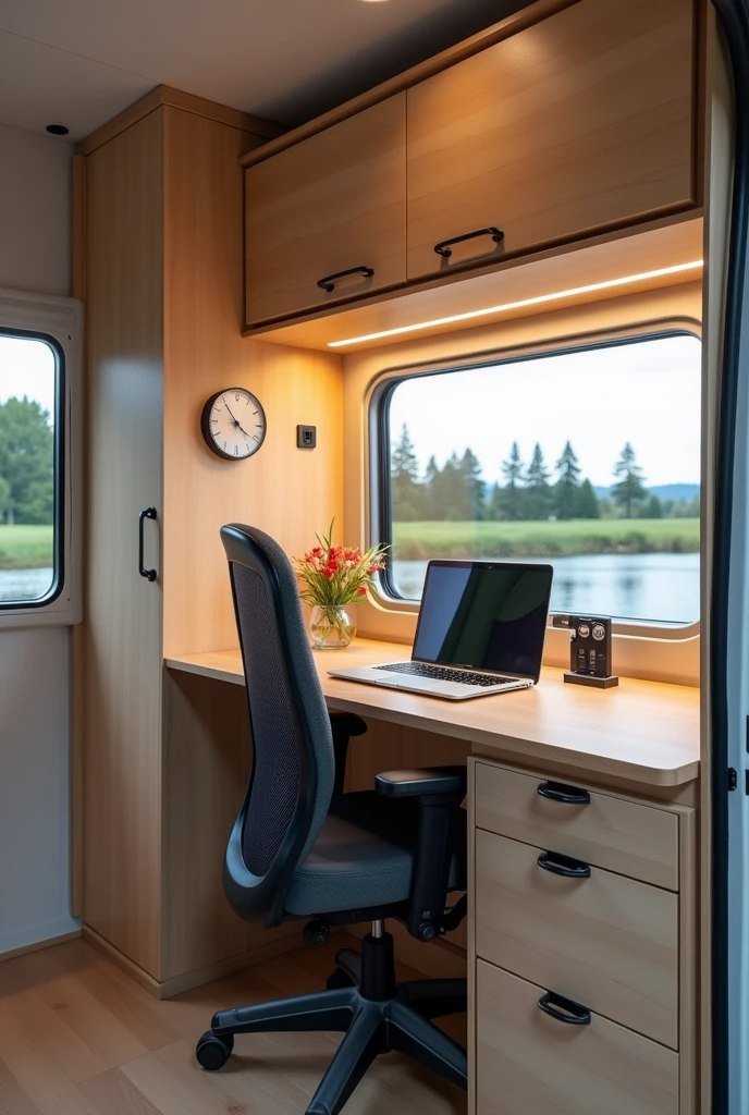 Light and Airy Retreat: Scandinavian-Inspired RV Office Nook