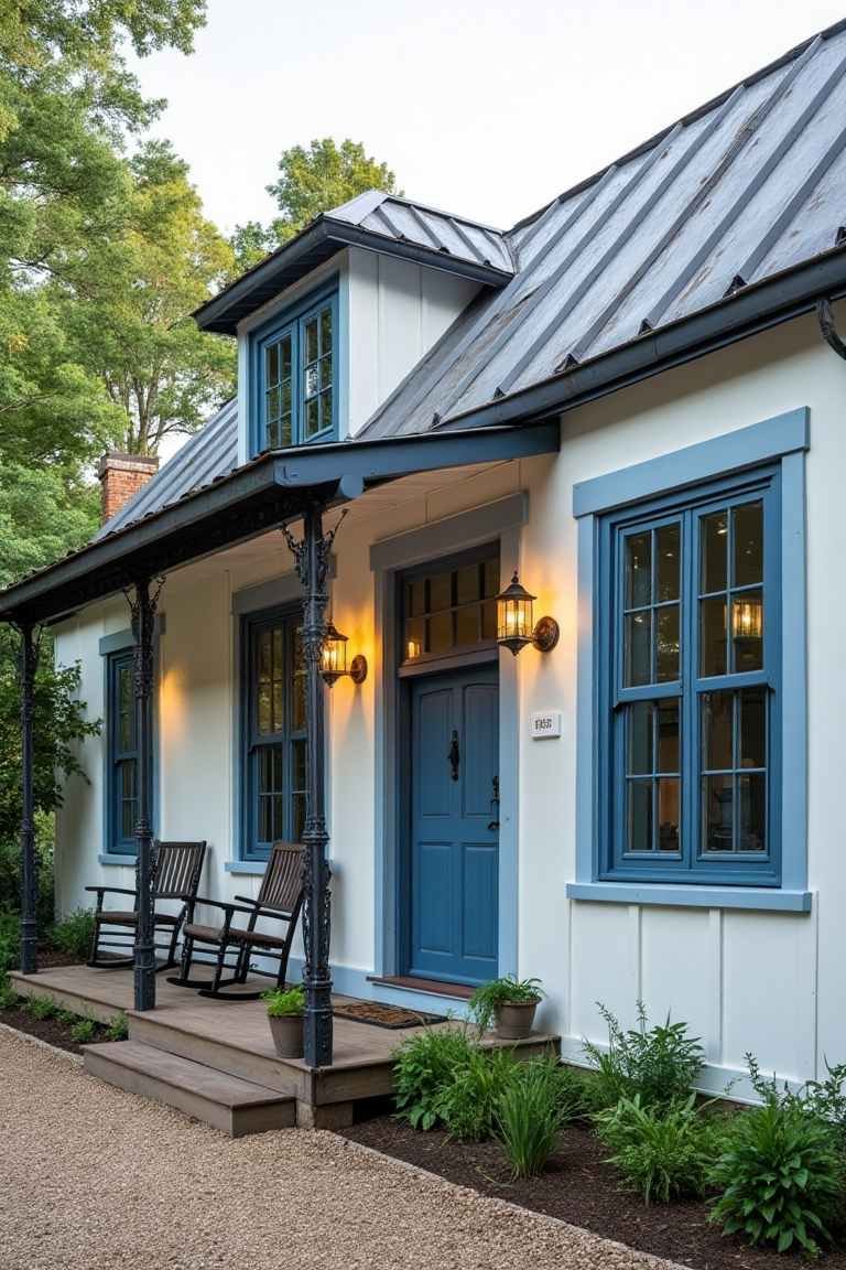 French Farmhouse Charm – Timeless White and Blue with Weathered Metal Accents