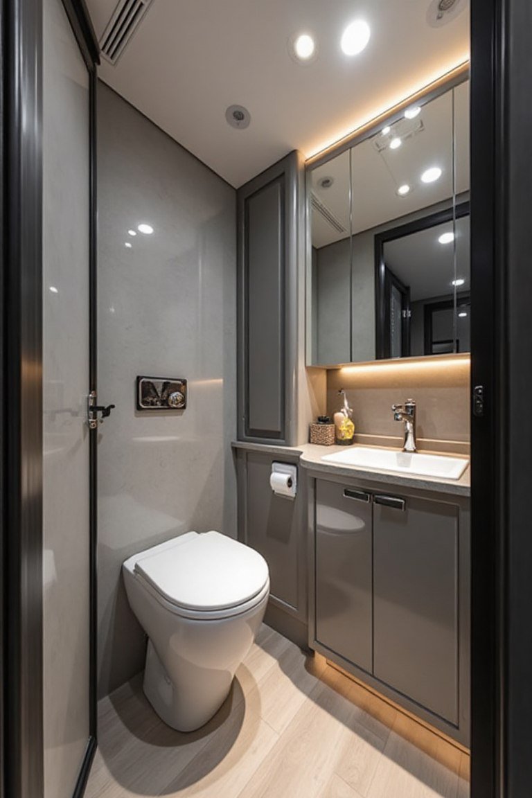 Ultra-Modern RV Tech Suite Bathroom with Smart Ambiance