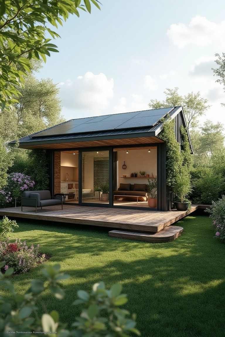 Urban Sanctuary: Solar-Powered Tiny Home in Lush Green