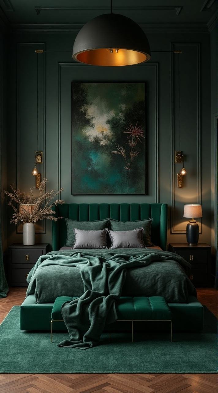 Emerald Shadows - A Dark and Moody Eclectic Bedroom