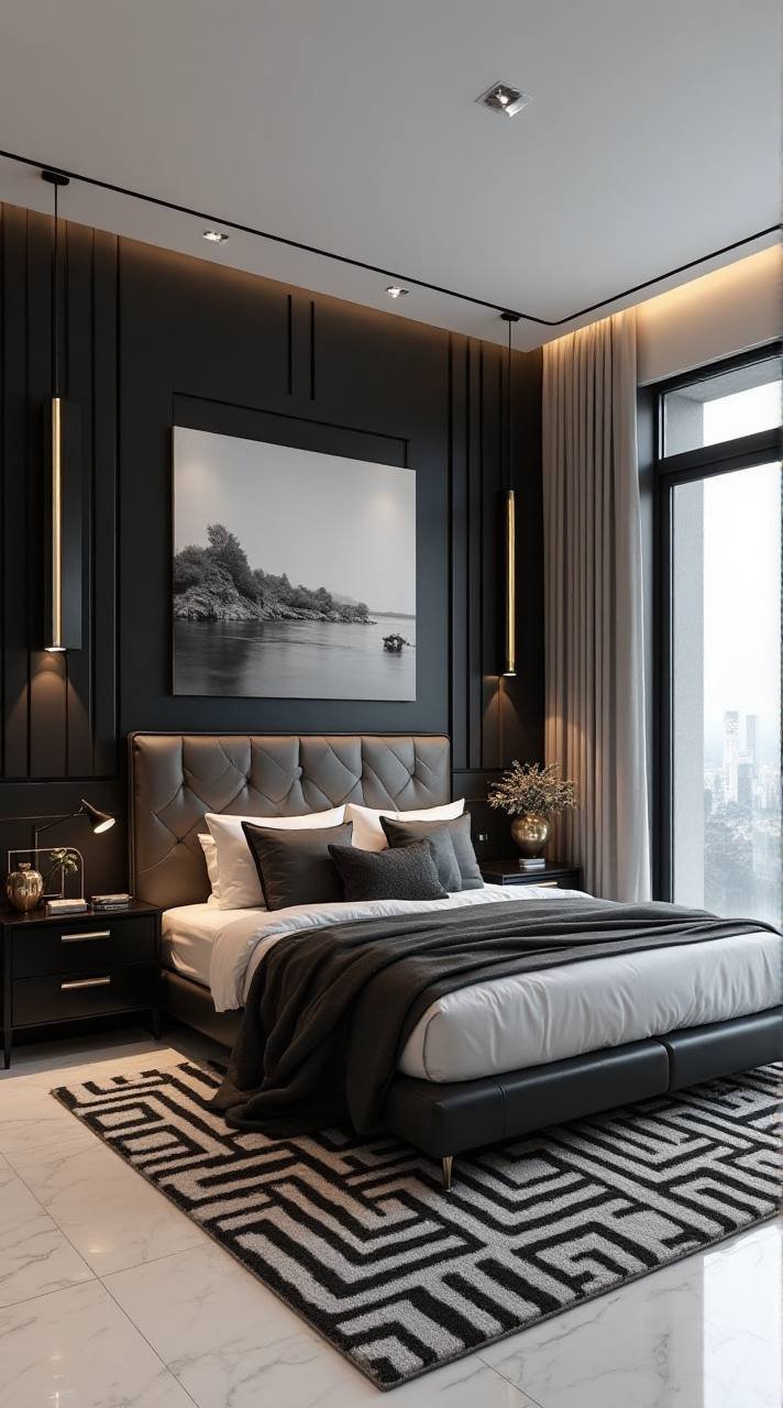 Symmetry in Style: Geometric Modern Bedroom Retreat