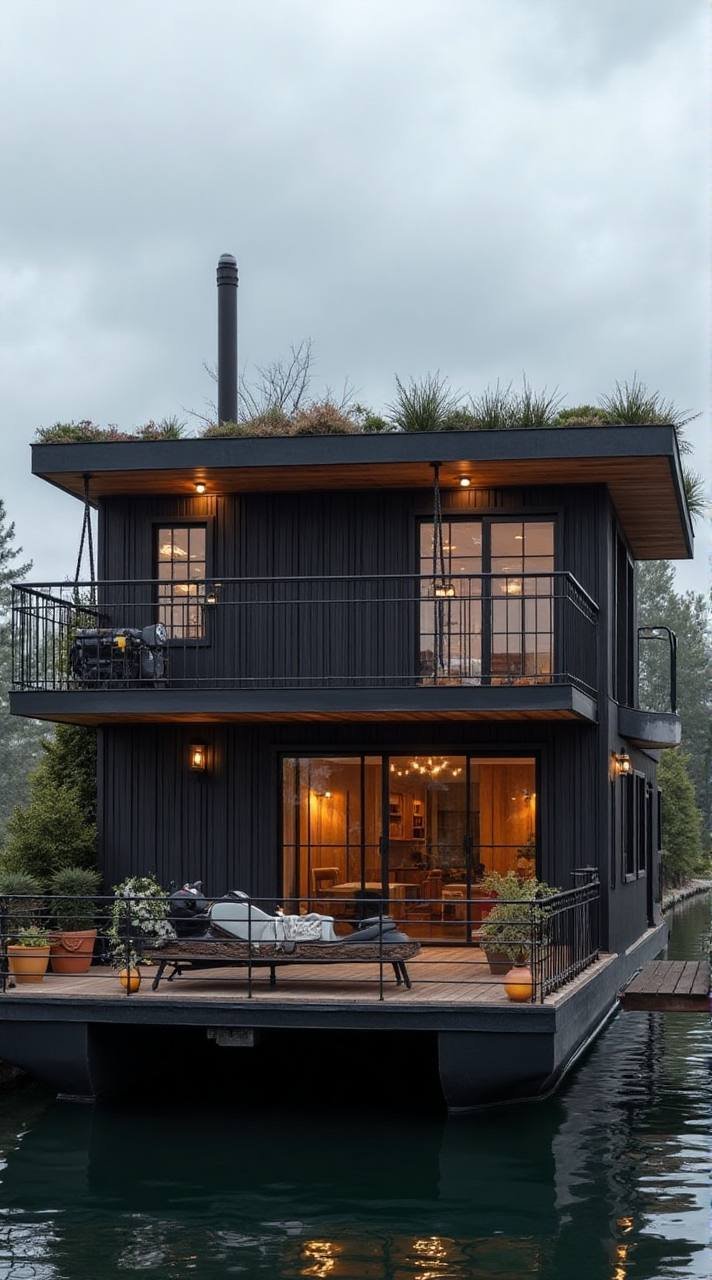 Steel and Timber Haven – Industrial-Chic Houseboat