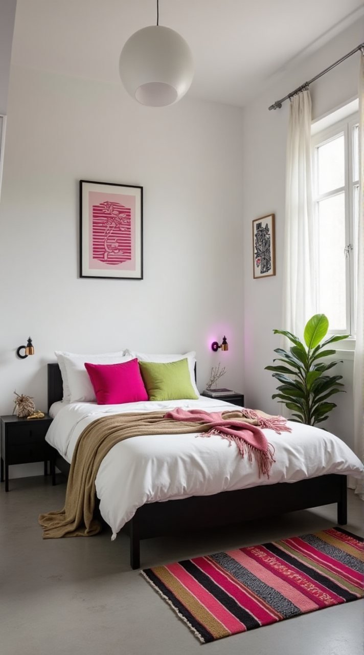 Playful Simplicity - A Minimalist Eclectic Bedroom with Bold Accents