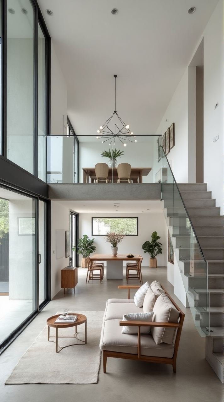 Modern Minimalist - Glass and Concrete Two-Story Home Interior
