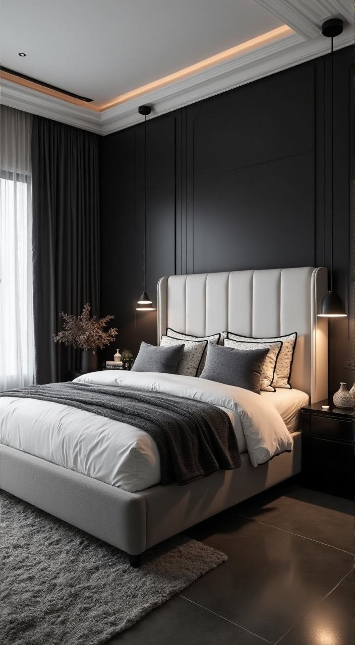 Monochrome Elegance Bedroom – A Bold and Refined Retreat