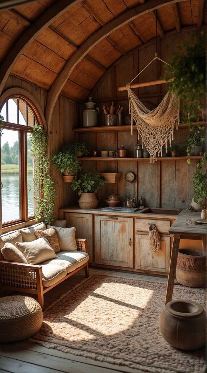 Rustic Bohemian Eco-Houseboat Interior