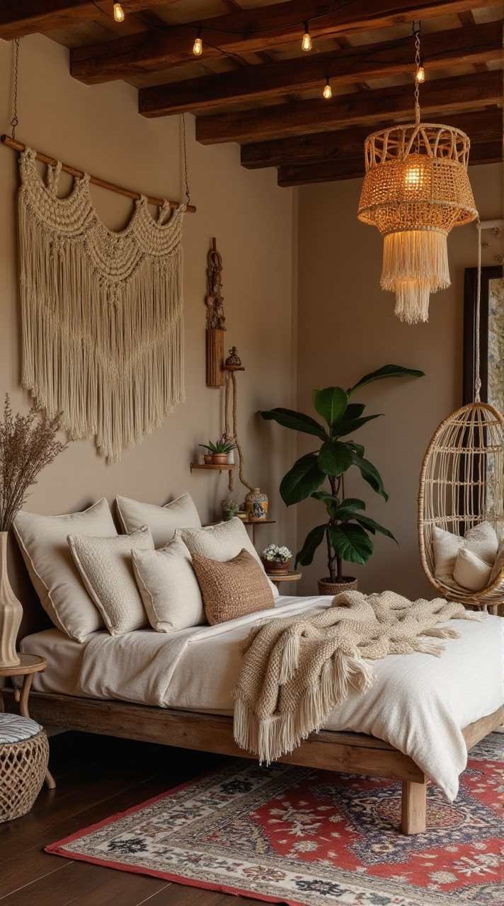 Rustic Boho Retreat – A Warm and Soulful Bedroom Escape