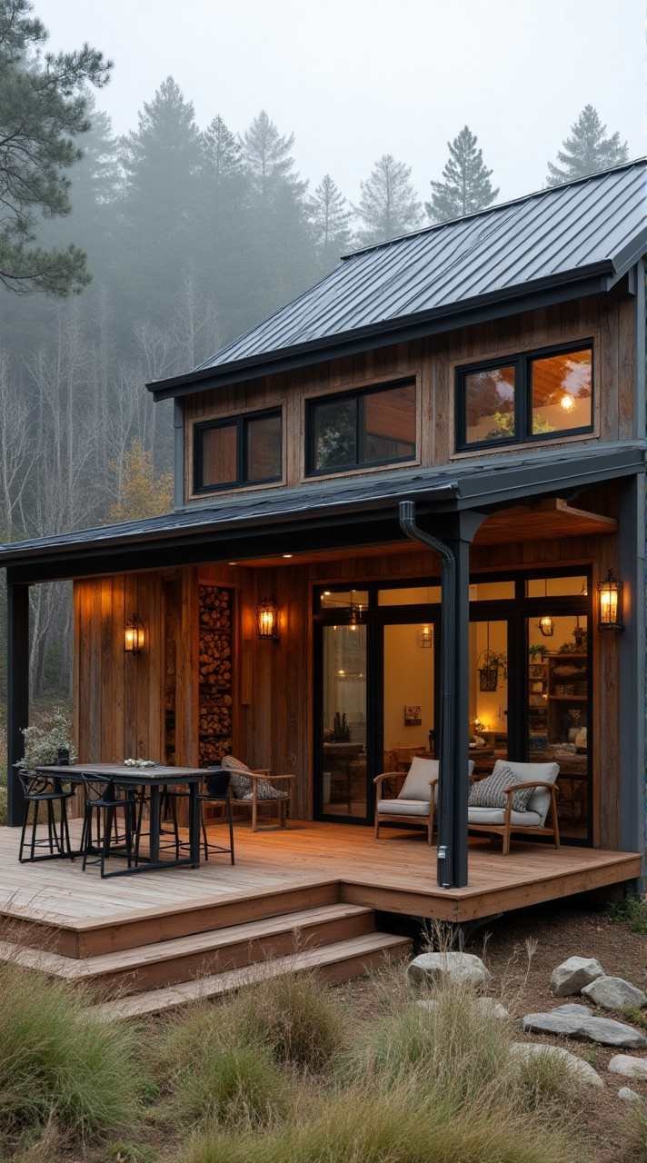 Rustic Industrial Modular Cabin: A Retreat of Warmth and Strength