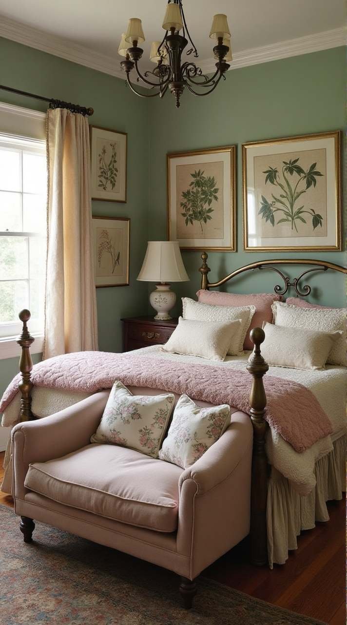 Blush and Botanical Bliss - A Vintage Eclectic Bedroom Retreat