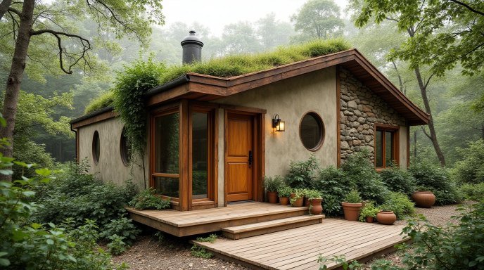 Nature-Infused Earth Cabin: A Harmonious Blend of Sustainability and Rustic Charm