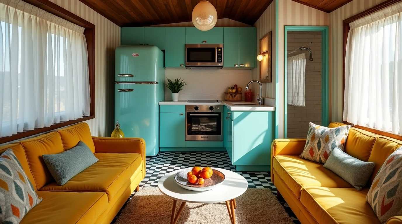 Retro Glam Tiny Home interior