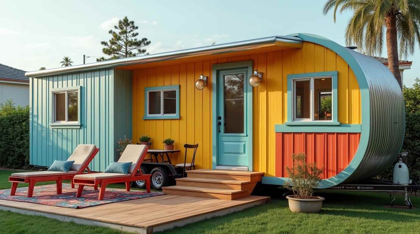 Retro Glam Tiny Home: Bold Colors and Timeless Charm in a Compact Space